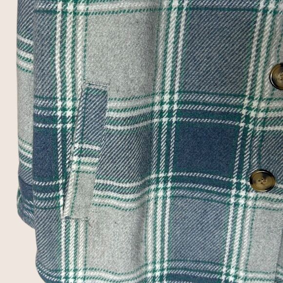 💙 MEMBER'S MARK PLAID FLANNEL SHACKET POCKETS BUTTON UP CREAM BLUE TEAL LARGE - Picture 3 of 5